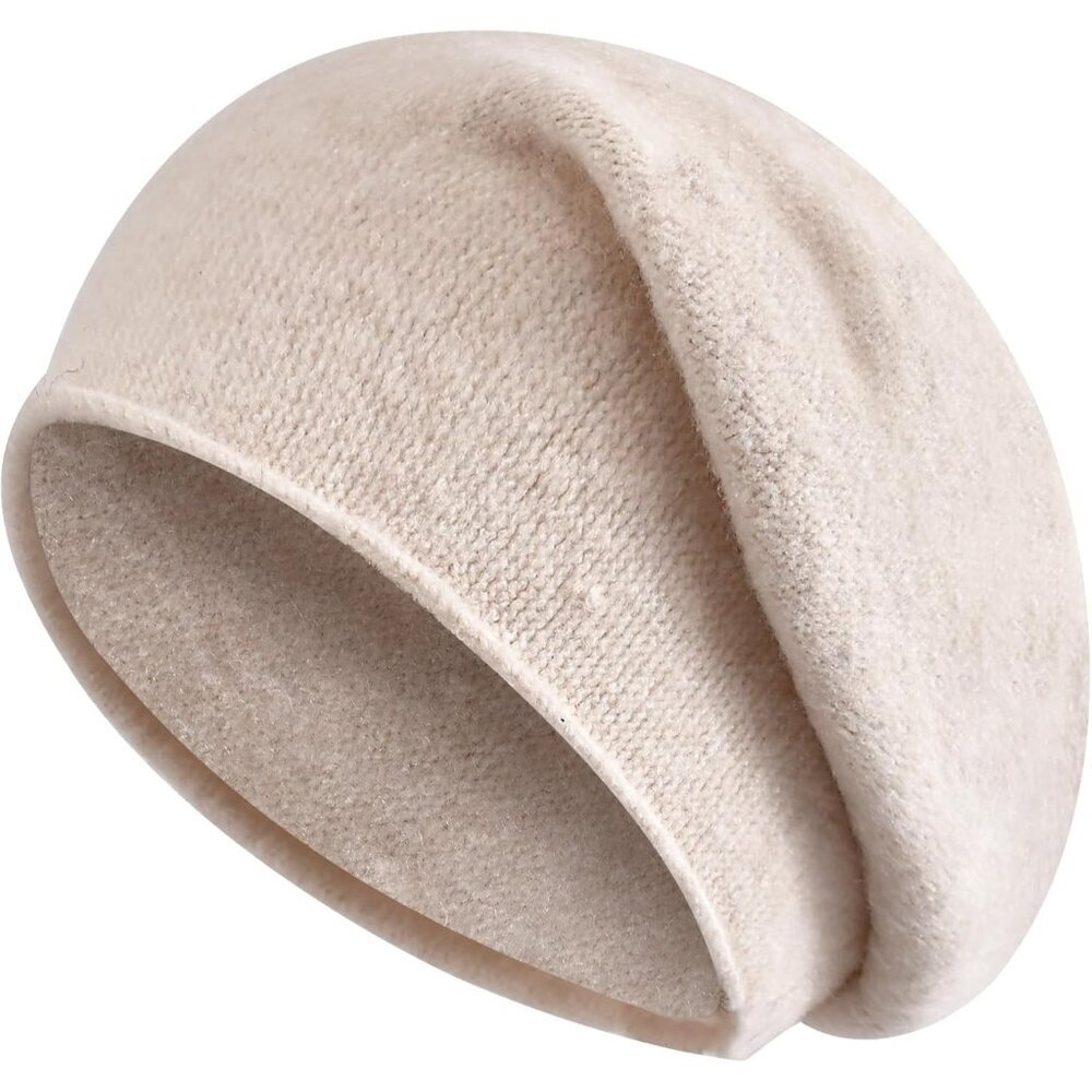 Unisex Beige Wool Knit Warm Winter Pull-On Classic Baggy Slouchy Beanie Cap